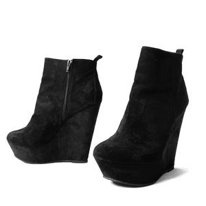Black Suede Platform Wedge Booties